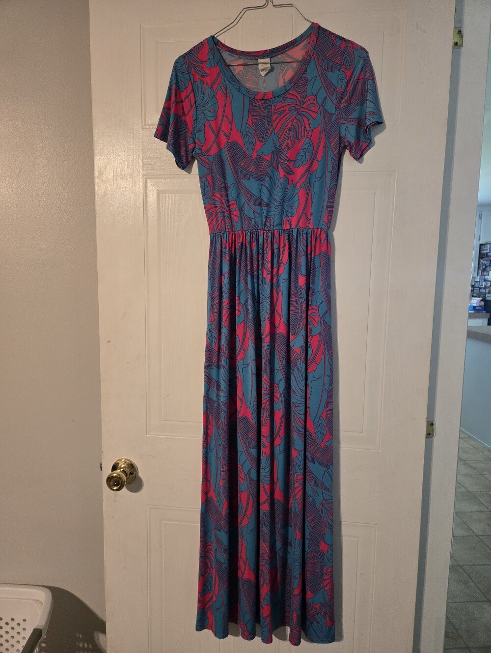 Blue & Pink Floral Short-Sleeve Maxi Dress